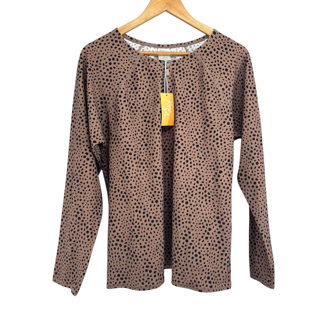 New Kona Sol Women XL Rash Guard Long Sleeve UPF 50 Swim Top Tan Animal Print